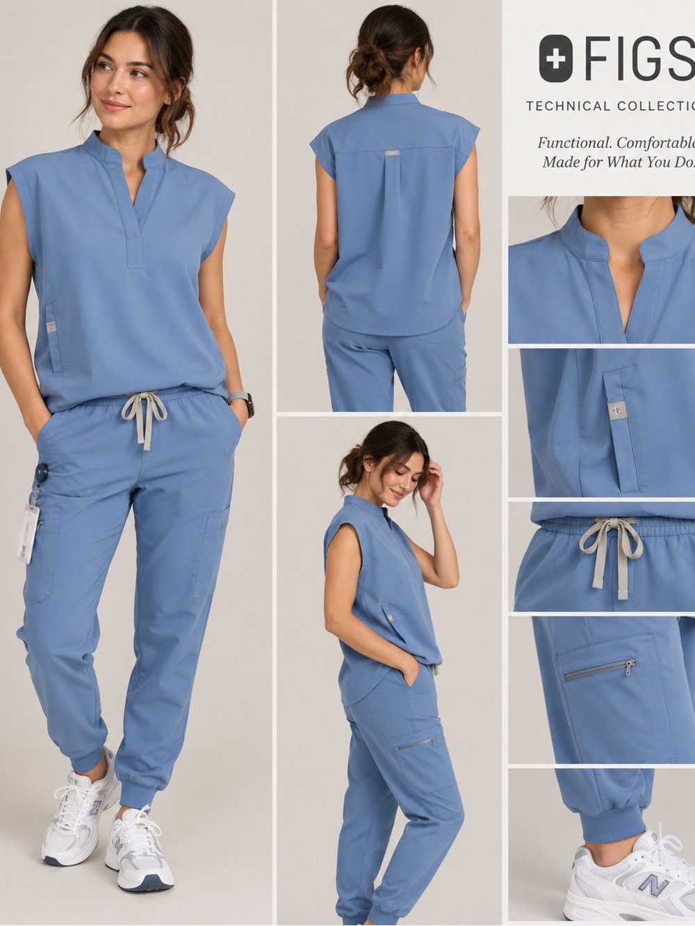FIGS Women’s Jogger Scrub set top and jogger Pants in Dusty Blue